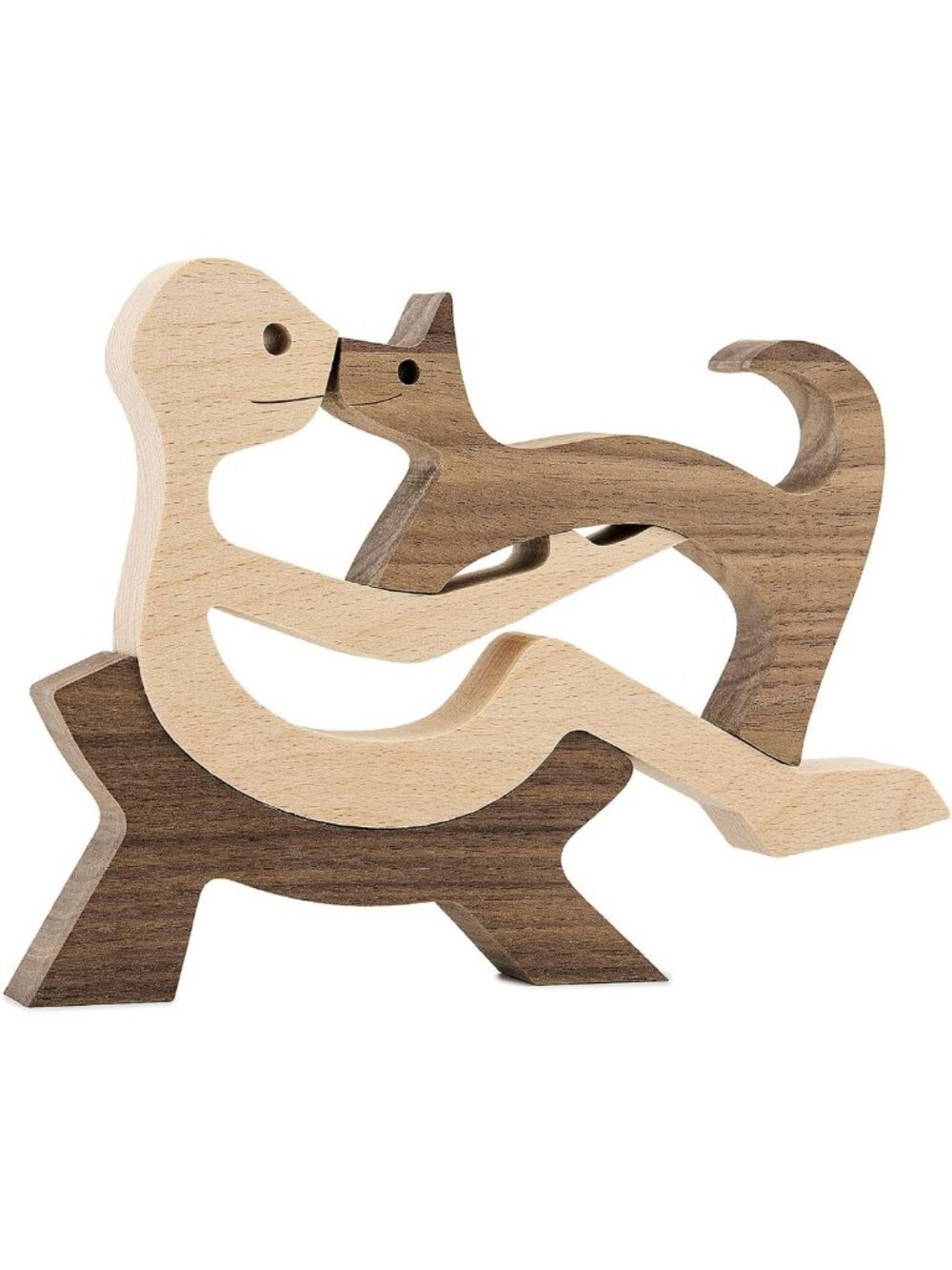Wooden Cat and Man Figurines - Hand-Carved Animal Decor, Unique Home Sculpture